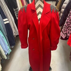 Elegant Red Trench Coat with Black Accents